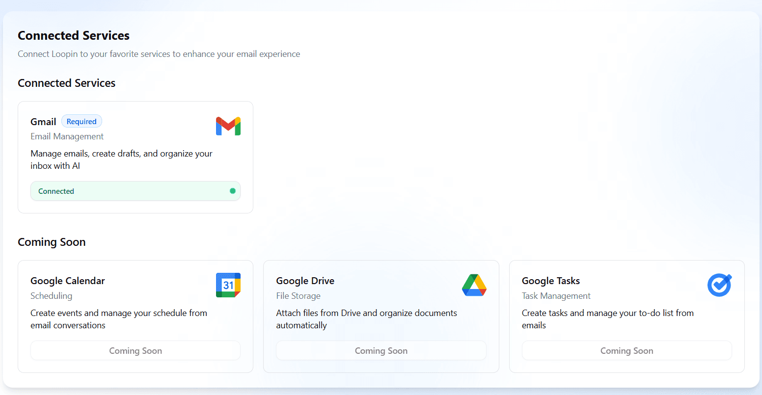 Connect Gmail - Loopin interface screenshot