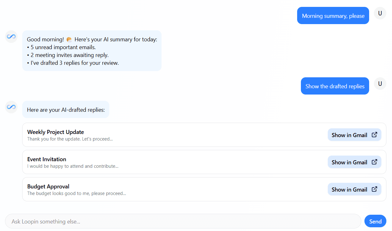 Get your morning digest - Loopin interface screenshot